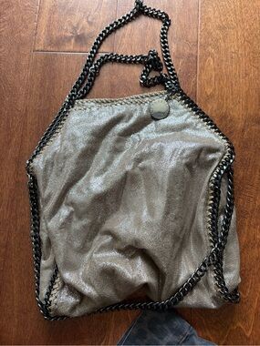Fold-Over Metallic Chain Tote